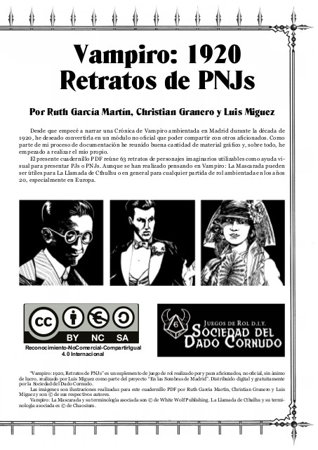 Vampiro, 1920: Retratos de PNJs