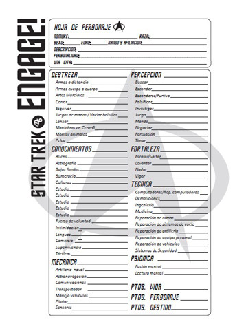 Star Trek Engage! – Hoja de Personaje