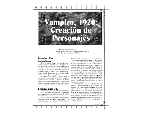 Vampiro, 1920: Creación de Personajes