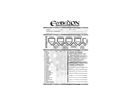 Embelyon – Hoja de Personaje